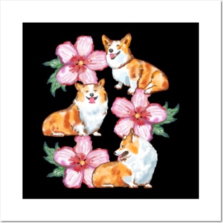 Corgis In Flowers Posters and Art